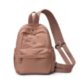 Women casual nylon backpack, multi-pocket pink travel daypack with convertible straps. - Brick Red