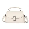 Cremeweiße PU-Leder Umhängetasche, stilvolle kleine Quadratische Tasche mit Griff und Metallschnalle. - Weiß