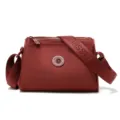 Water-resistant nylon crossbody shoulder bag for women, casual multi-pocket design, wine red - Red