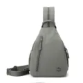 Grey nylon sling bag for women, multi-layer casual crossbody chest backpack, stylish outdoor. - Feather Gray