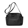 Borsa a tracolla nera in nylon da donna, elegante borsa casual per il lavoro con tasche. - Nero