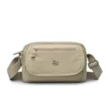 Casual nylon crossbody bag with multi-layer zipper compartments and adjustable strap for women. - Khaki