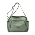 Green nylon crossbody shoulder bag for women, multi-compartment casual daily commuting tote. - Green