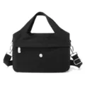 Black nylon women crossbody shoulder handbag with top handles and multi compartments design. - Black