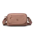 Dusty pink nylon multi-layer crossbody bag, lightweight casual shoulder bag for women. - Brick Red