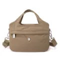 Women khaki nylon crossbody bag multi-compartment casual shoulder handbag with adjustable strap. - Khaki