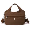 Brown nylon multi-compartment crossbody shoulder bag for women daily casual travel use. - Coffee