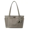 Taupe canvas tote bag with bow, large capacity commuter shoulder bag for women daily use - Milk Coffee