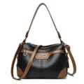 Womens PU leather shoulder bag multi compartment crossbody handbag stylish black brown - Black