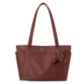 Burgundy casual canvas tote bag with bow charm, large capacity commuter shoulder bag for women. - Burgundy