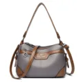 Women shoulder crossbody bag grey brown PU leather large capacity casual handbag daily use - Gray