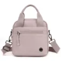 Lightweight canvas crossbody bag for women, casual single shoulder handbag with top handle. - Lotus root pink
