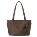 Brown casual large capacity tote shoulder bag for work commuting with bow charm variant - Coffee