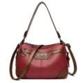 Women's large capacity shoulder bag, stylish contrast color crossbody bag for daily use. - Red
