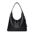 Black leather shoulder bag casual hobo underarm tote bag stylish daily commuter purse for women - Black