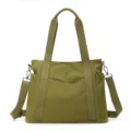 Large capacity green nylon tote bag for women, stylish shoulder and crossbody bag. - Brownish Yellow