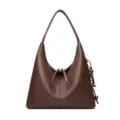Brown leather hobo shoulder bag for women, stylish underarm tote bag for daily commute. - Brown