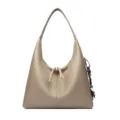 Elegant beige hobo shoulder bag, casual commuter tote bag with side pendant decor. - Khaki