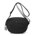 Minimalist black solid color nylon mini crossbody shoulder bag for women daily casual use. - Black