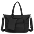 Schwarze gesteppte Tote Bag mit mehreren Fächern Schultergurt und kleiner Tasche für Damen. - Schwarz