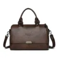 Stylish brown PU leather women handbag with top handles and shoulder strap for daily commute. - Coffee Brown