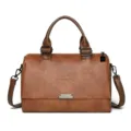 Brown leather handbag for women, large capacity tote bag with top handle and shoulder strap. - Yellow Brown