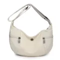 Casual canvas crossbody bag for women, versatile beige shoulder bag with multi pockets. - Pearl White