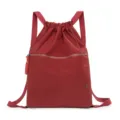 Lightweight nylon drawstring backpack solid color casual sport gym daypack for women main - Red