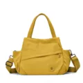 Yellow nylon tote bag for women, stylish shoulder crossbody bag with top handles and strap. - Yellow