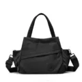 Black nylon tote bag casual women large capacity travel shoulder crossbody bag versatile handbag - Black