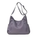 Borsa a tracolla casual da donna in nylon grigio leggera impermeabile borsa hobo con zip - Viola chiaro