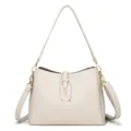 Elegant white leather shoulder bag with chic metal rose buckle and versatile straps. - Apricot