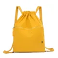 Solid yellow drawstring backpack, lightweight sport gym daypack with front zipper pocket. - Yellow