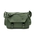 Green canvas messenger bag, large capacity waterproof shoulder bag for daily commuting. - L / Green