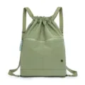 Lightweight green drawstring backpack casual sports gym sackpack with front zipper pocket and straps - Green