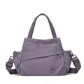 Women's casual purple nylon tote bag shoulder crossbody bag with multi pockets and straps. - Light Purple