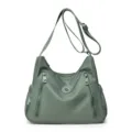 Borsa a tracolla donna in nylon borsa spalla casual hobo con tasche multiple verde - Verde