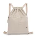 Beige minimalist drawstring backpack solid color sports rucksack casual daily lightweight bag - Beige