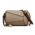 Sac a main bandouliere geometrique en cuir marron style cylindre pour femme deplacement quotidien - Kaki