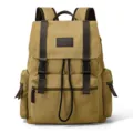 Sac à dos en toile de grande capacité tendance pour hommes et femmes, cartable de voyage kaki - Khaki