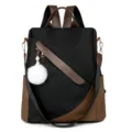 Sac à dos élégant pour femmes noir et marron colorblock avec charmant pompon moelleux. - Noir Avec Pendentif
