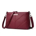 Sac à Bandoulière Femme en Cuir PU Souple Rouge Vin avec Coutures Géométriques et Détails - Bordeaux