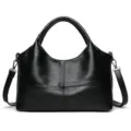 Sac à bandoulière noir en cuir pour femme, élégant sac porté épaule décontracté. - Noir
