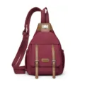 Sac de poitrine en nylon pour femme rétro décontracté élégant léger sac à dos bandoulière. - Rouge