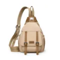 Beiger Nylon Umhängetasche Rucksack für Damen, lässiger leichter Vintage Brustbeutel. - Khaki