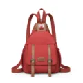 Lockerer roter Nylon Rucksack für Damen, Vintager Retro Tagesrucksack mit Lederakzenten. - Orange
