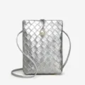 Sac Bandouliere Mini Tresse En Cuir Souple Pour Telephone Portable Elegant Tendance - Argent