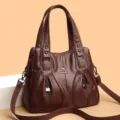 Sac cabas bandouliere pour femme en cuir souple marron fonce grande capacite poches zip. - Marron