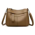 Élégant sac à bandoulière en cuir marron pour femme, sac porté épaule pratique et zippé. - Marron