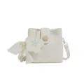 Sac seau blanc style coréen sac bandoulière décontracté avec pendentif fleur et joli ruban - Blanc